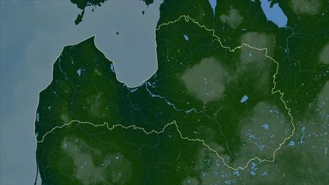 Latvia outlined on a Colored elevation map with lakes and rivers Illustrazione stock