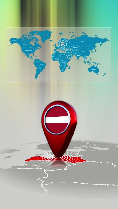 Latvia World Map Pin Location Background Loop Vertical Stock Footage 341771517