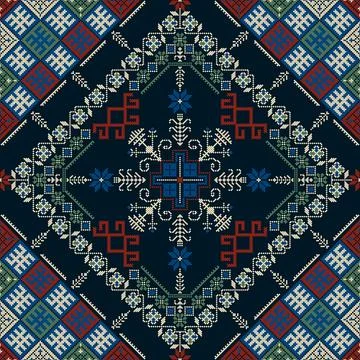 Latvian embroidery vector seamless pattern Illustrazione stock