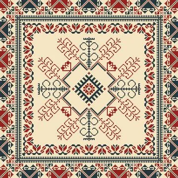 Latvian embroidery vector seamless pattern Stock Illustration