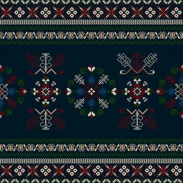 Latvian embroidery vector seamless pattern Stock Illustration