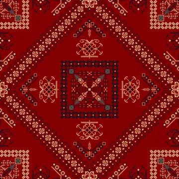 Latvian embroidery vector seamless pattern Stock Illustration