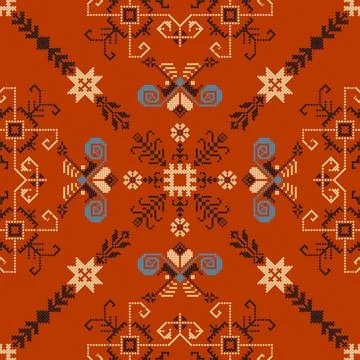 Latvian embroidery vector seamless pattern  스톡 일러스트