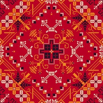 Latvian embroidery vector seamless pattern Stock Illustration