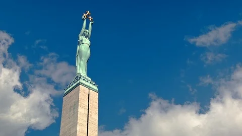 Latvian Freedom Monument with Clouds Video stock 104620831