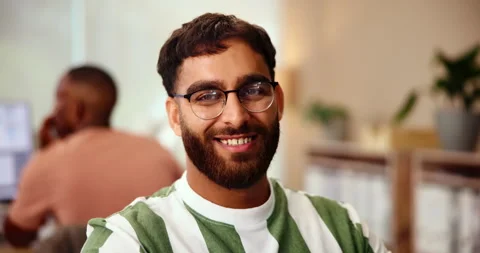 Laugh, confident and face of man in office with new job for software development Stock Footage 300830291