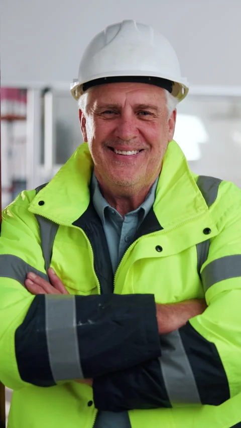 Laugh, face and man with helmet for construction, renovation project and Stock Footage 342321990