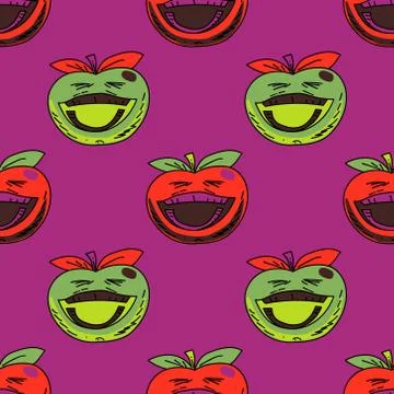 Laughing apple seamless pattern Stock Illustration