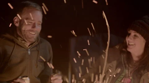 Laughing around the campfire Stock Footage 50191958