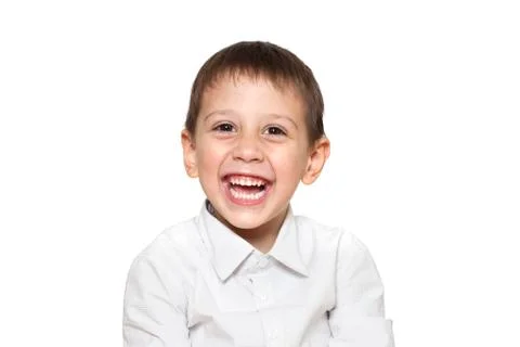 Laughing boy on white background 写真素材