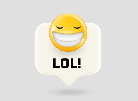Laughing concept. Chat bubble with cute emoji. Vector 3d illustration Illustrazione stock