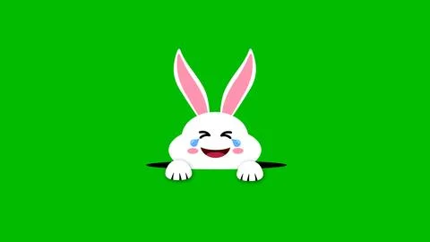Laughing easter bunny looking from black hole on Green background Stock Illustration