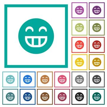 Laughing emoticon solid flat color icons with quadrant frames Stock Illustration