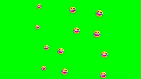 Laughing Face Emojis Flowing Down on Green Screen Stock Footage 347626224
