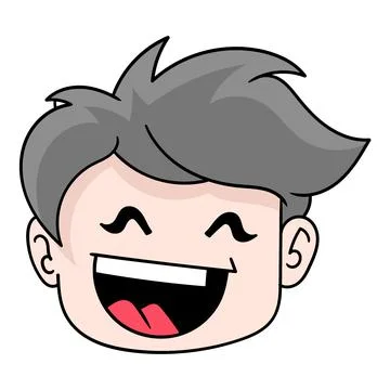 Laughing faced boy head, doodle icon drawing Stock Illustration