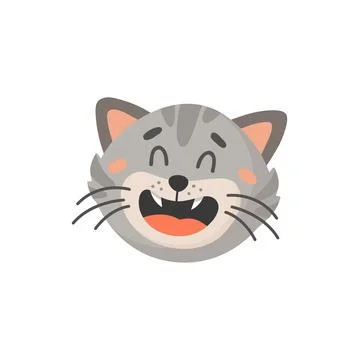 Laughing kitten head isolated cat emoji muzzle Stock Illustration