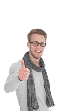 Laughing man with thumbs up Foto stock