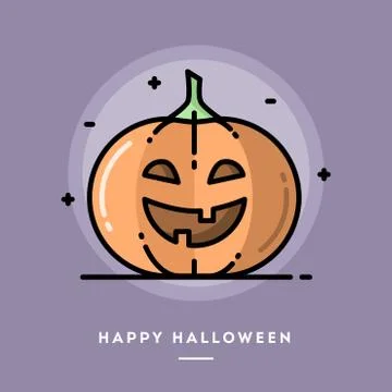 Laughing pumpkin icon, flat design thin line Halloween banner Stock Illustration