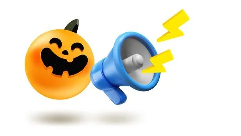 Laughing pumpkin with Loudspeaker. 3d vector illustration Stock Illustration