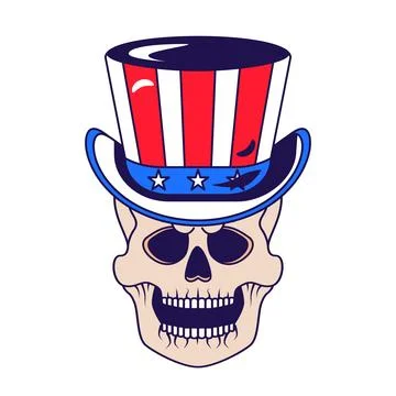 Laughing Skull With Striped Top Hat Uncle Sam Stock Illustration