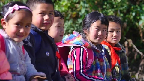 Laughing   students  in the extremely impoverished area Video stock 77198651