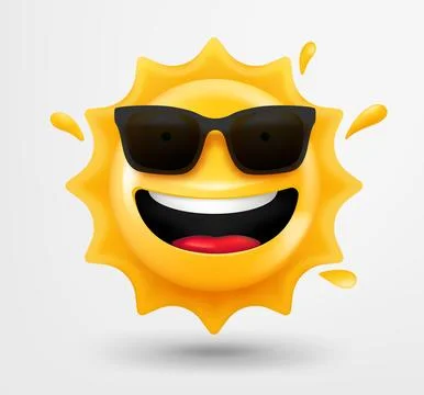 Laughing sun emoticon. 3d vector emoji isolated on white background Stock Illustration