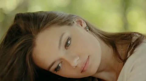 Laughing young woman on vacation in the forest Stock Footage 59570165