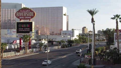 Laughlin NV bird's eye view of Casino Drive Video stock 80871336