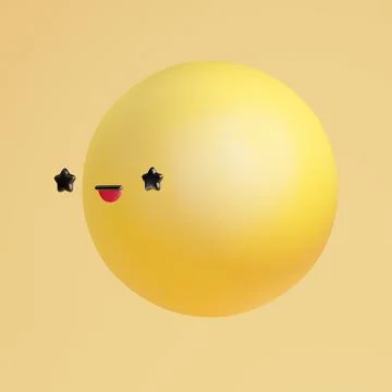 Laught emoticon in portrait angle view. Funny cute face with star eyes Stock Illustration