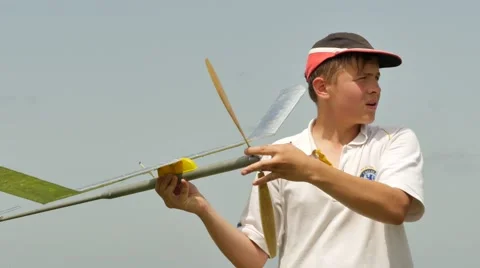Launch of an Aircraft Model With Rubber Engine Competition in Konotop Ukraine Stock Footage 64580271
