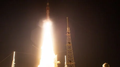 Launch of Artemis Missions Orion Spacecraft From Launch Pad 39b animation Stock Footage 243632852