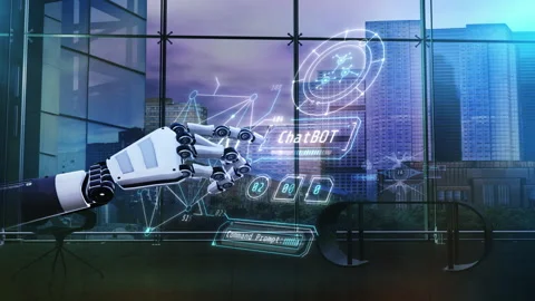 The launch of artificial intelligence displayed by infographics. Stock Footage 248582288