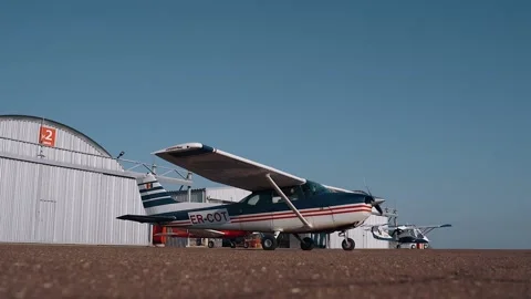 Launch of a blue and white helicopter at the aerodrome. 4k portrait Video stock 155384766