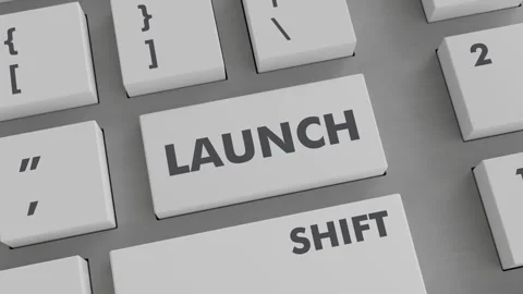 LAUNCH BUTTON PRESSING ON KEYBOARD Stock Footage 256878791