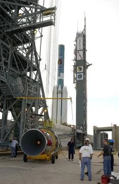 On Launch Complex 17-B, Cape Canaveral Air Force Station, the second stage... Stock Photos