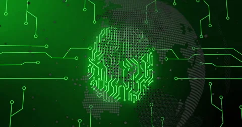 On launch dotted globe animating arc and traces coalescing pulsing pattern Stock Footage 313758755