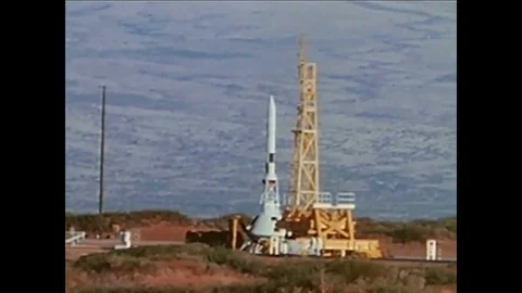 Launch escape subsystems for the Apollo spacecraft are launched and checked Stock Footage 86137900