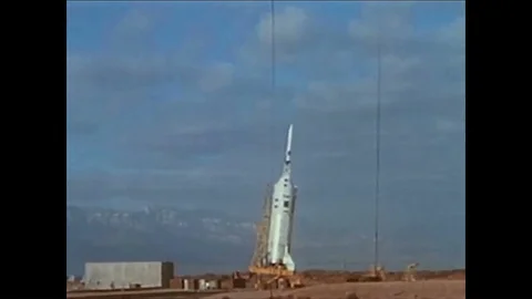 Launch escape subsystems for the Apollo spacecraft are launched and checked Stock Footage 86137902