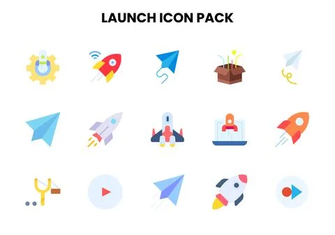 Launch Flat Scalable Icons Pack Illustrazione stock