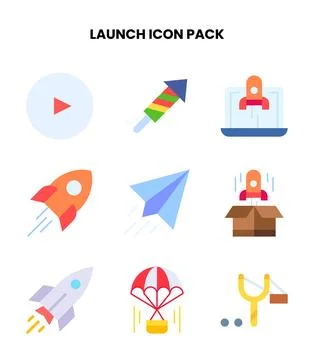 Launch Flat Vector Icons Pack Stock Illustration