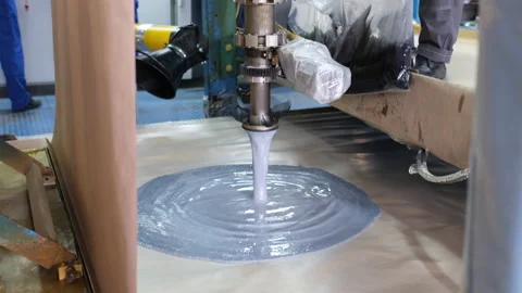 Launch of the flexible polyurethane foam line. Liquid lay down. Stock Footage 151752409