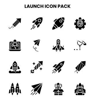 Launch Glyph Bundle Icons Pack Stock Illustration