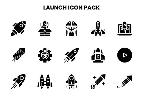 Launch Glyph Design Icons Pack Stock Illustration