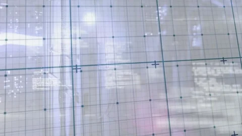 On launch green grid overlay pulsing and code text appearing on right to show Stock Footage 320287768