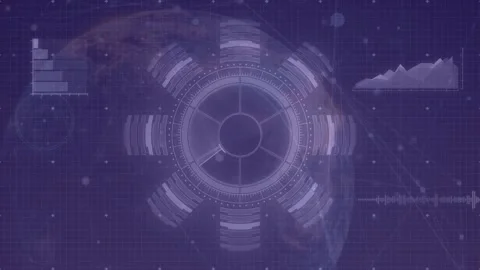 On launch HUD rotating and highlighting tabs, code scrolling and charts updating Stock Footage 327901087