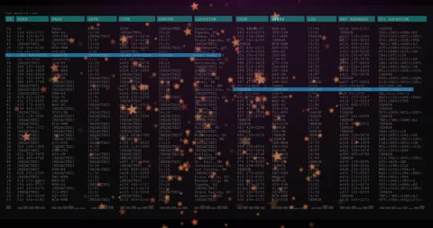 On launch interface showing log table highlighting rows for review while stars Stock Footage 311139070