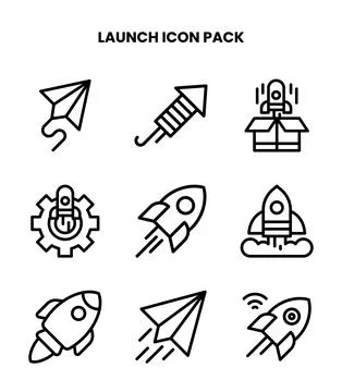 Launch Line Collection Icons Pack Stock Illustration