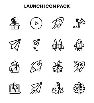 Launch Line Design Icons Pack Stock Illustration