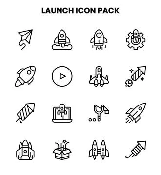 Launch Line Design Icons Pack Illustrazione stock
