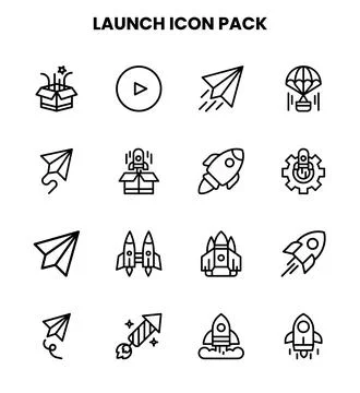 Launch Line Icons Pack Stock Illustration